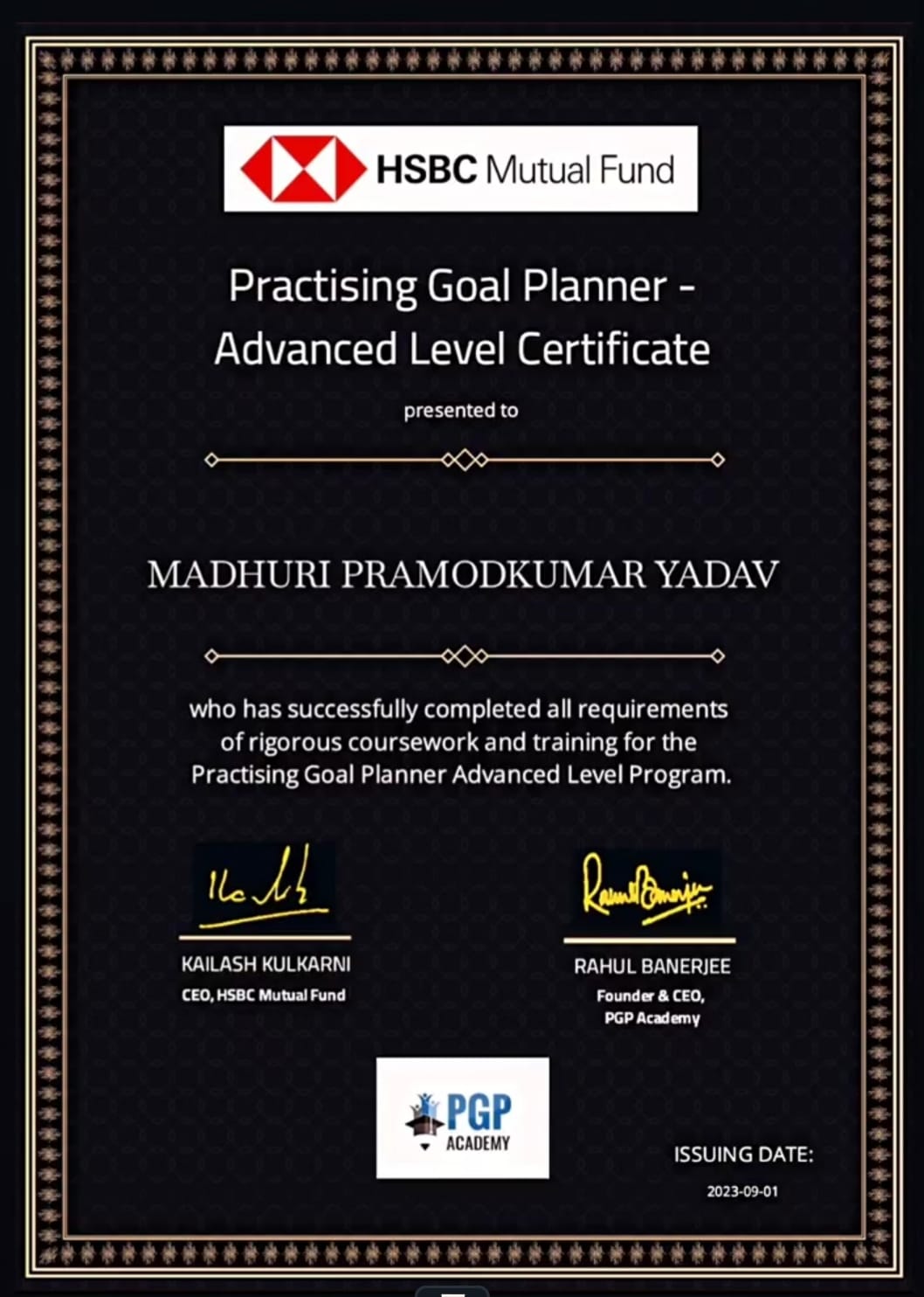 HSBC Mutual Fund - Practising Goal Planner Certificate